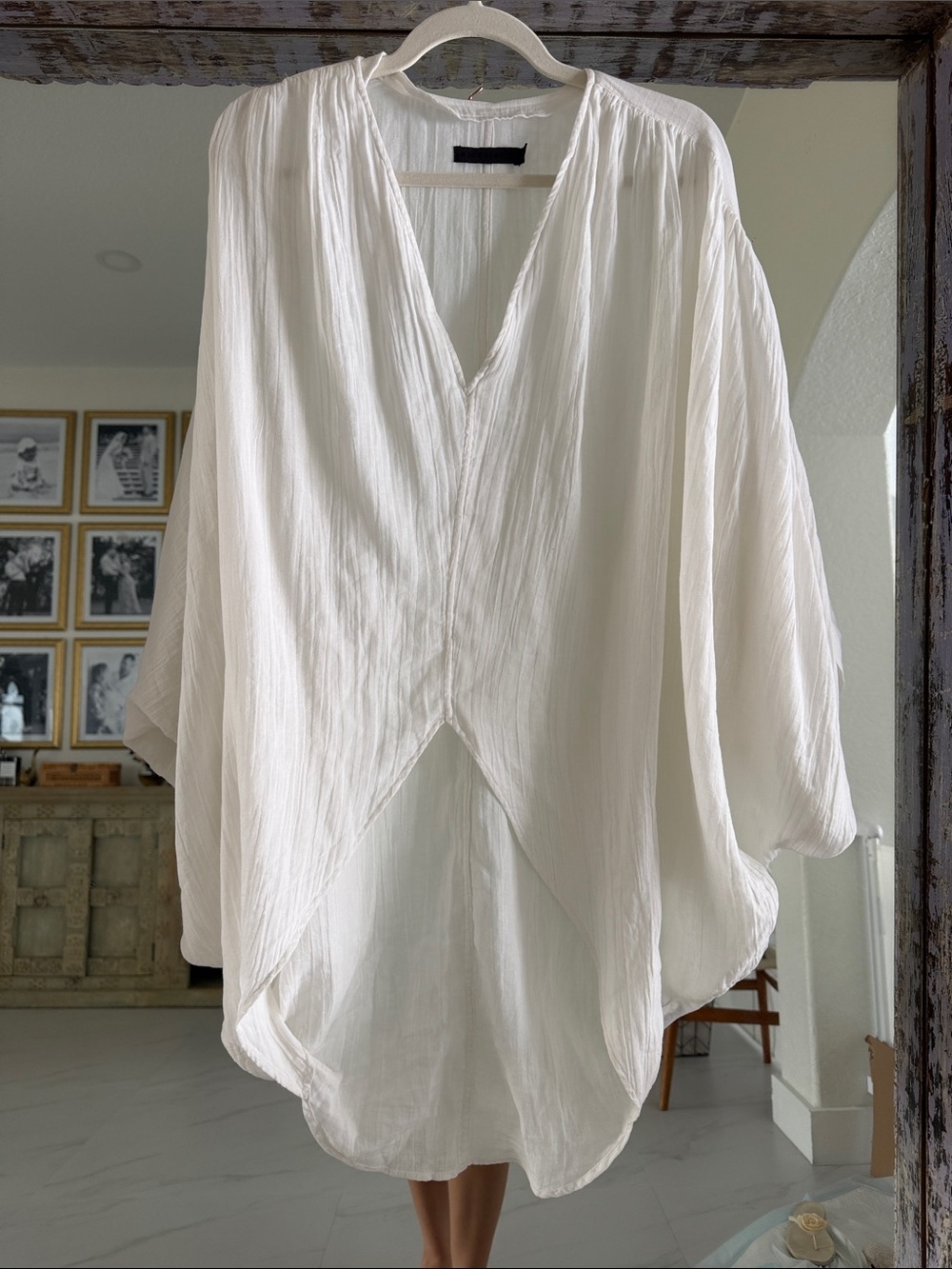 Nicholas K White V-Neck Gathered 100% Cotton Tunic